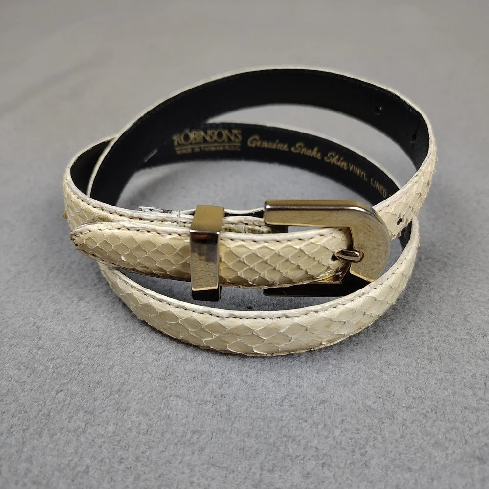Vintage Robinsons Genuine Snake Skin Belt Women Small Gold Buckle Exotic Slim